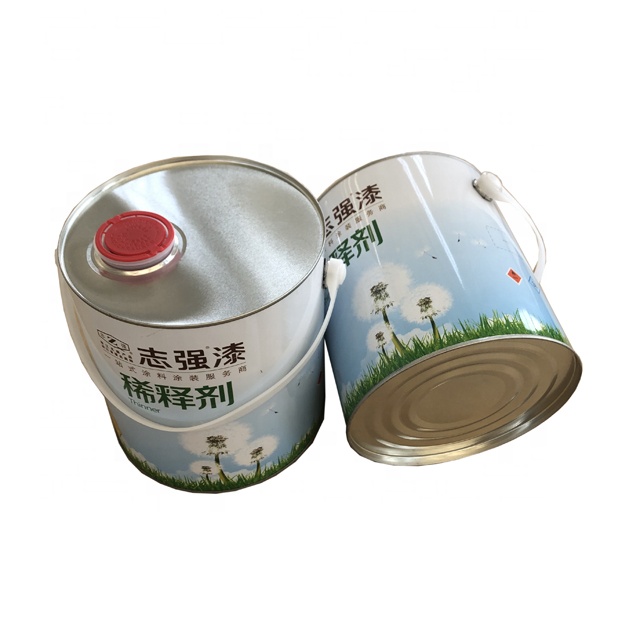 中国制造商4升圆形金属马口铁漆锡桶，带盖和手柄